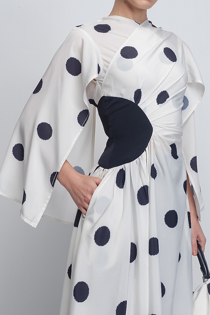 White & Black Viscose Polyester Vacation Dress by LEH STUDIOS at Pernia's Pop Up Shop