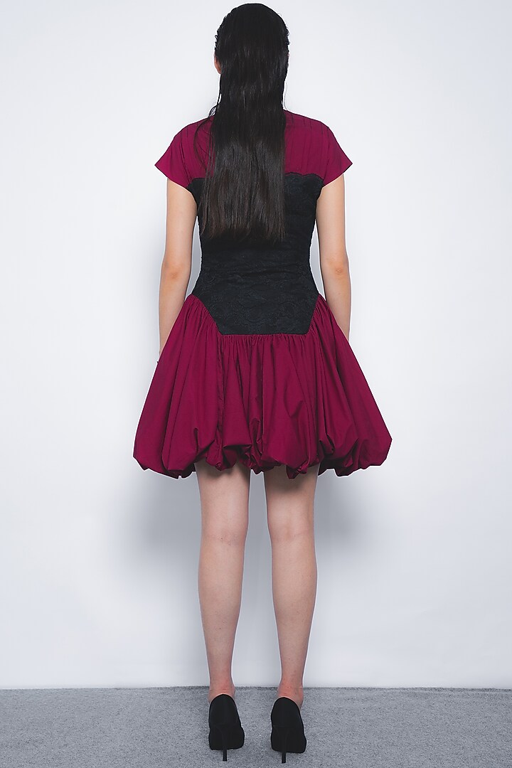 Black & Magenta Cotton Corset Mini Vacation Dress by LEH STUDIOS at Pernia's Pop Up Shop