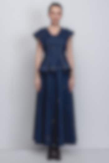 Denim Blue Cotton Handwoven Khadi Top by LEH STUDIOS at Pernia's Pop Up Shop