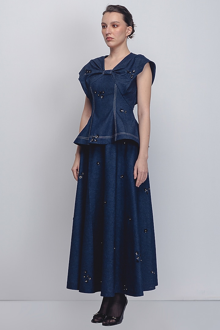 Denim Blue Cotton Handwoven Khadi Top by LEH STUDIOS at Pernia's Pop Up Shop