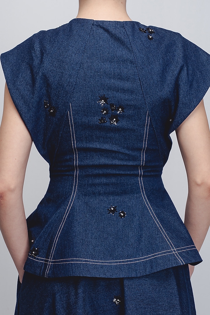 Denim Blue Cotton Handwoven Khadi Top by LEH STUDIOS at Pernia's Pop Up Shop