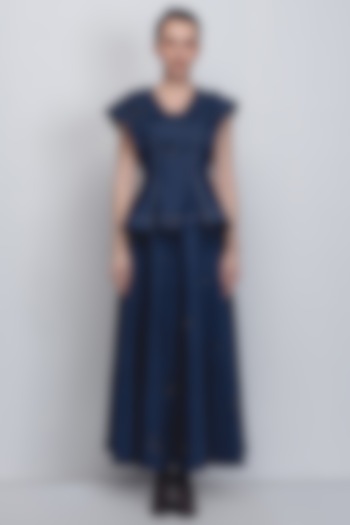 Denim Blue Cotton Handwoven Khadi Skirt by LEH STUDIOS at Pernia's Pop Up Shop