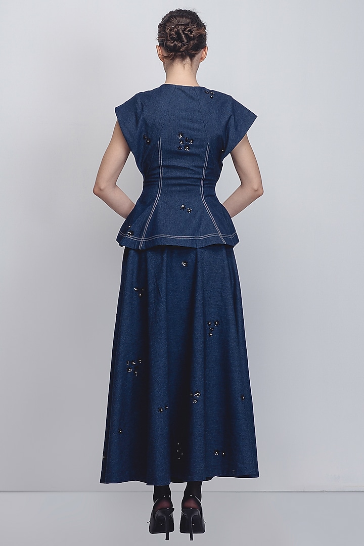 Denim Blue Cotton Handwoven Khadi Skirt by LEH STUDIOS at Pernia's Pop Up Shop