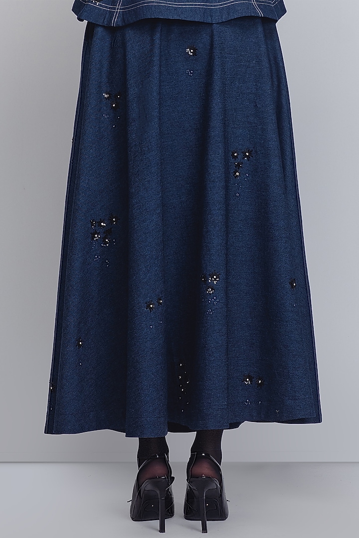 Denim Blue Cotton Handwoven Khadi Skirt by LEH STUDIOS at Pernia's Pop Up Shop