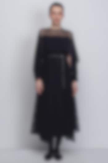 Black Viscose Polyester & Chiffon Vacation Dress by LEH STUDIOS at Pernia's Pop Up Shop