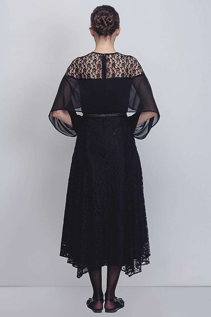 Black Viscose Polyester & Chiffon Vacation Dress by LEH STUDIOS at Pernia's Pop Up Shop