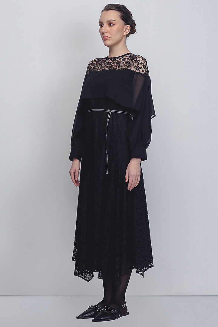 Black Viscose Polyester & Chiffon Vacation Dress by LEH STUDIOS at Pernia's Pop Up Shop