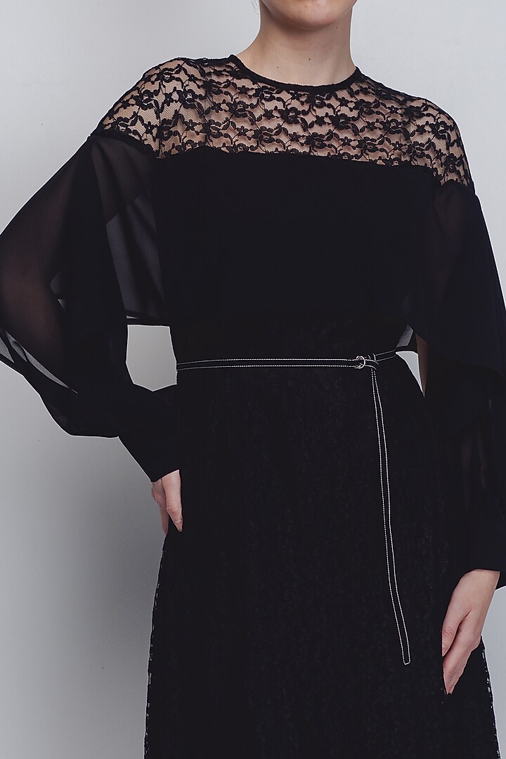 Black Viscose Polyester & Chiffon Vacation Dress by LEH STUDIOS at Pernia's Pop Up Shop