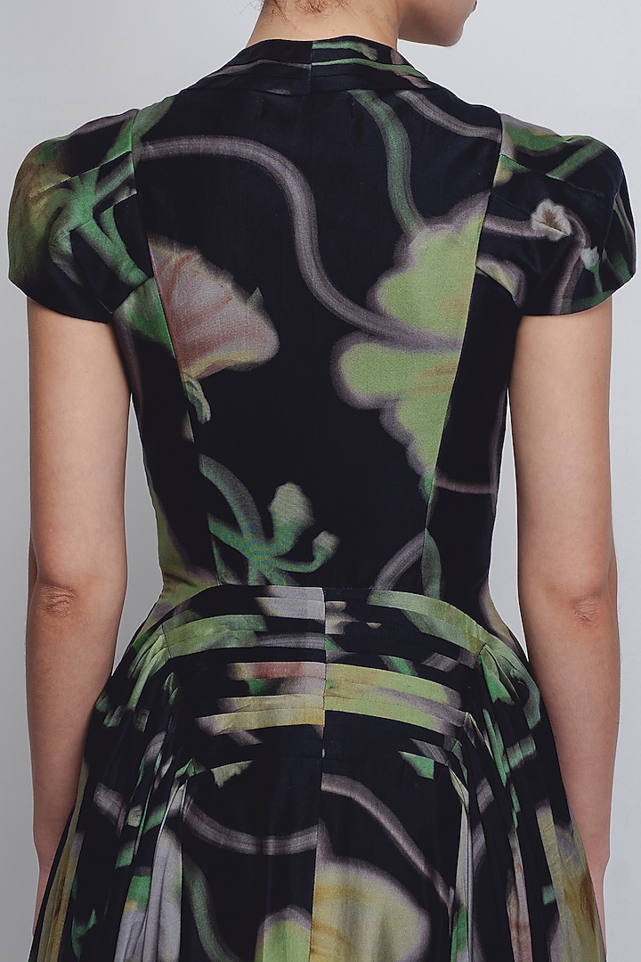 Black Chanderi & Cotton Silk Floral Printed Cocktail Dress by LEH STUDIOS at Pernia's Pop Up Shop