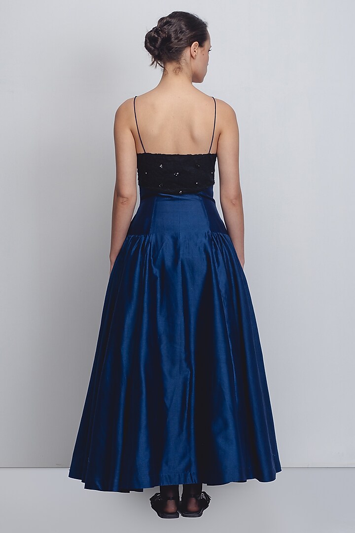 Navy & Black Chanderi Embellished Cocktail Dress by LEH STUDIOS at Pernia's Pop Up Shop