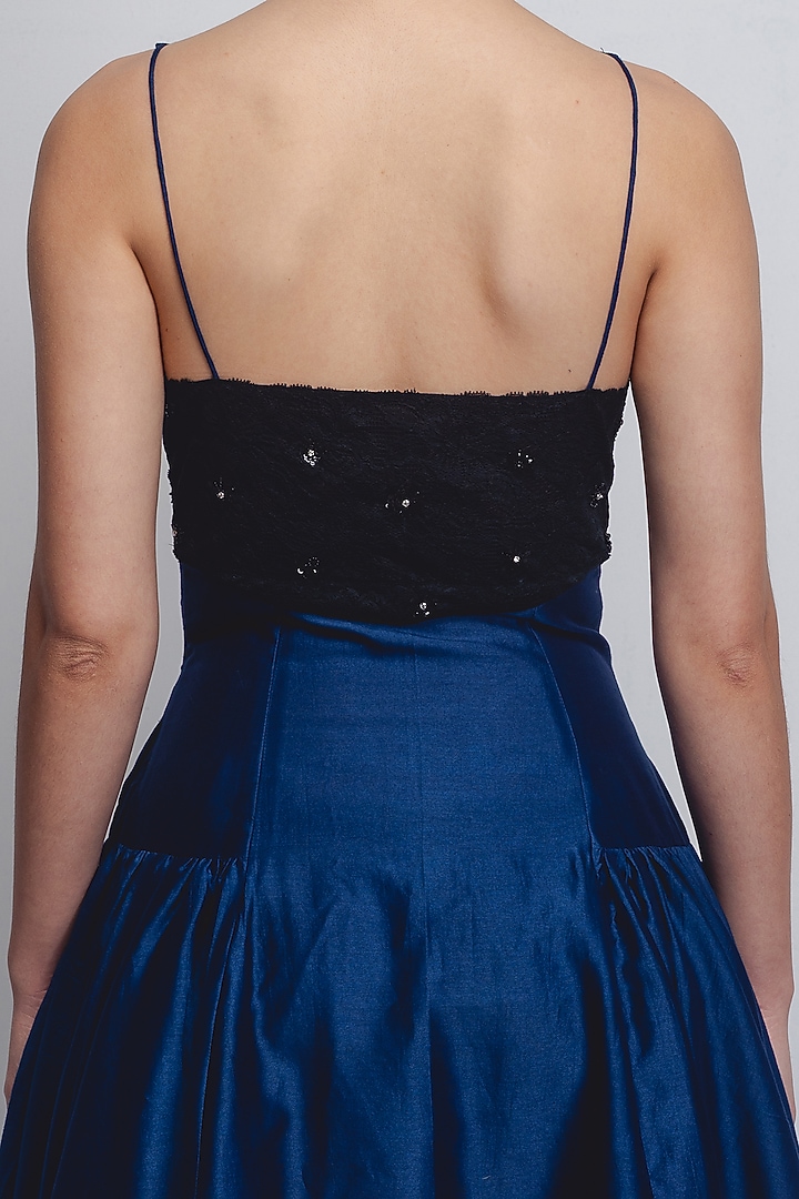 Navy & Black Chanderi Embellished Cocktail Dress by LEH STUDIOS at Pernia's Pop Up Shop