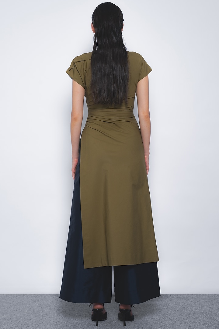 Olive Green Cotton Asymmetrical Draped Tunic by LEH STUDIOS at Pernia's Pop Up Shop