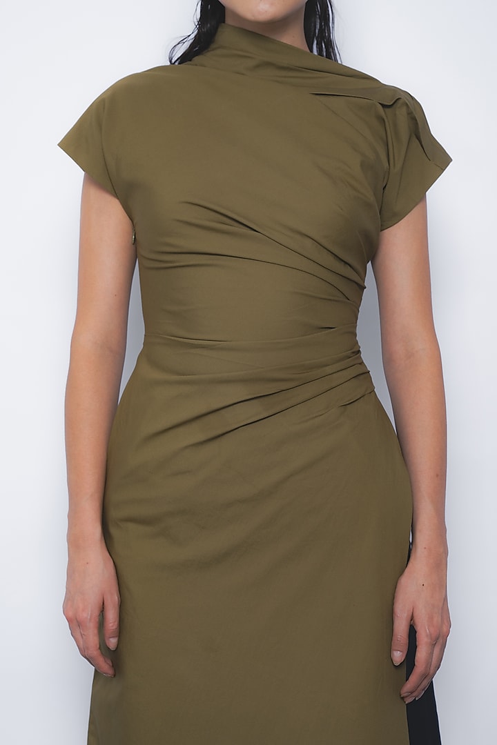 Olive Green Cotton Asymmetrical Draped Tunic by LEH STUDIOS at Pernia's Pop Up Shop