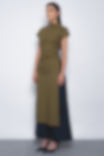 Navy Blue Viscose & Polyester Flared Trousers by Leh at Pernia's Pop Up Shop