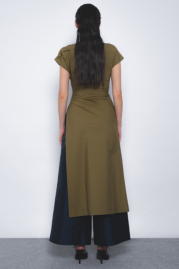Navy Blue Viscose & Polyester Flared Trousers by LEH STUDIOS at Pernia's Pop Up Shop