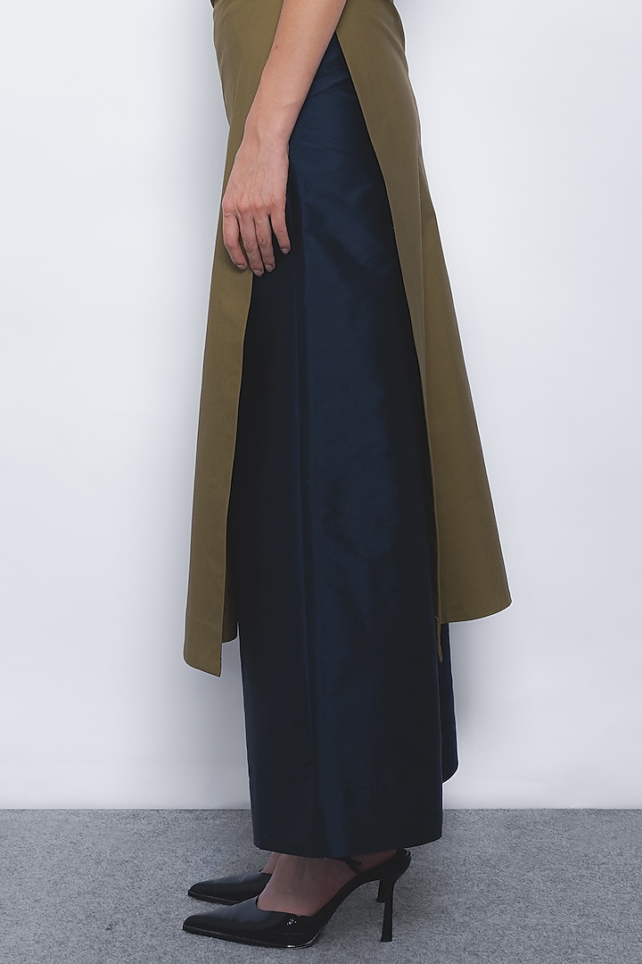 Navy Blue Viscose & Polyester Flared Trousers by LEH STUDIOS at Pernia's Pop Up Shop