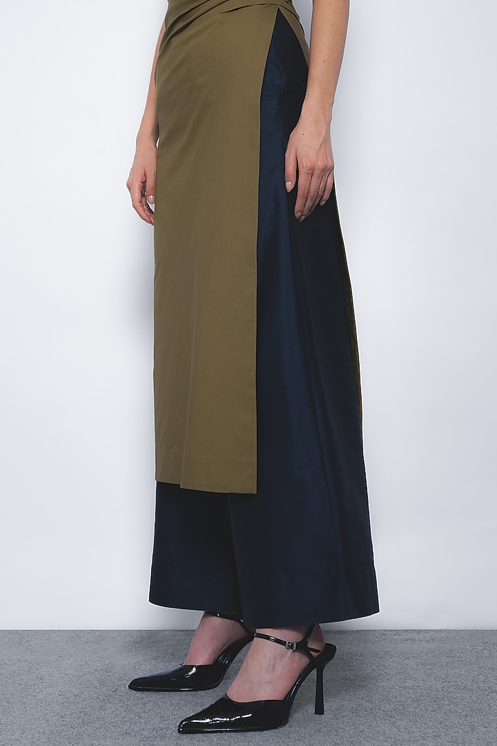 Navy Blue Viscose & Polyester Flared Trousers by LEH STUDIOS at Pernia's Pop Up Shop