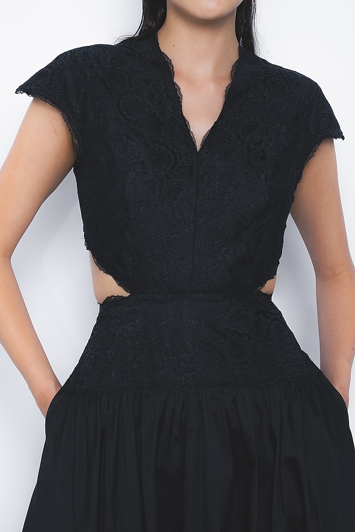 Black Viscose Lace Maxi Vacation Dress by LEH STUDIOS at Pernia's Pop Up Shop