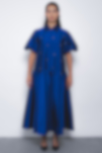 Lapis Blue Viscose Beads Embellished Maxi Vacation Dress by Leh at Pernia's Pop Up Shop