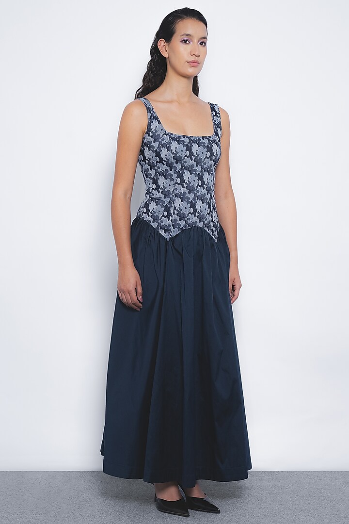 Indigo Blue Viscose Gathered Maxi Vacation Dress by Leh at Pernia's Pop Up Shop