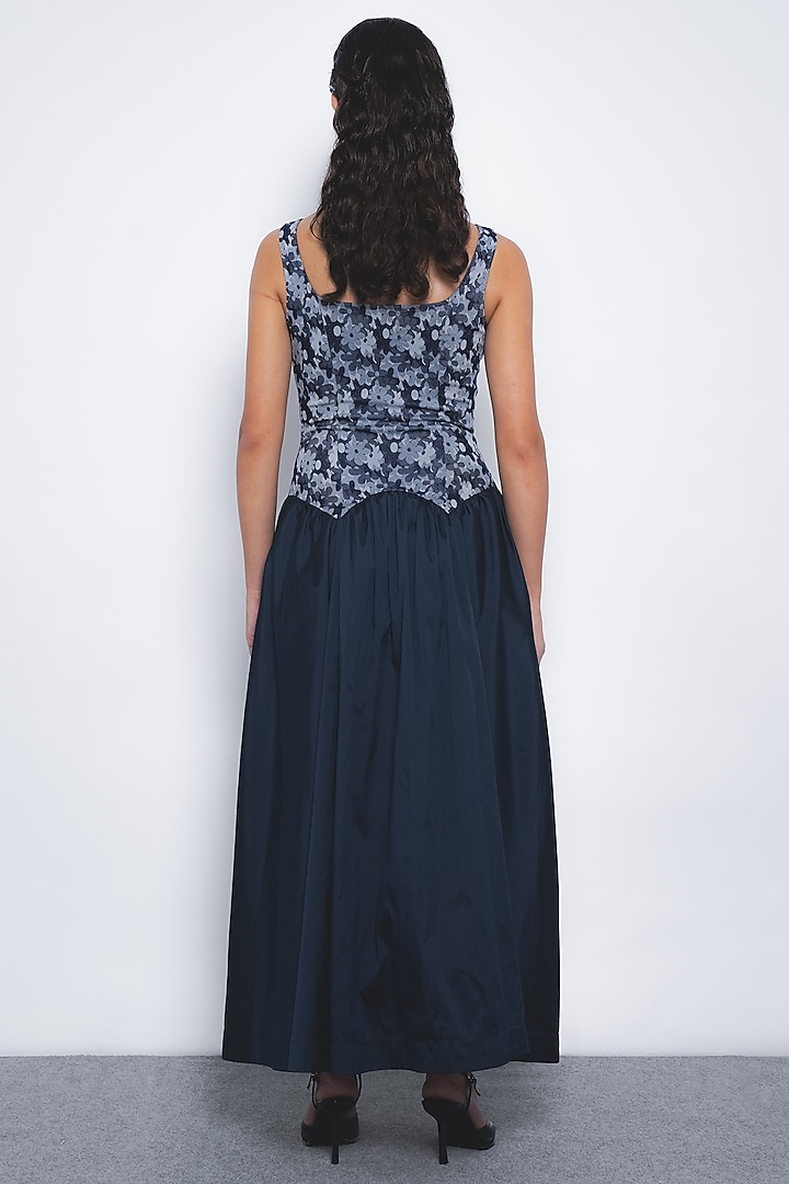 Indigo Blue Viscose Gathered Maxi Vacation Dress by LEH STUDIOS at Pernia's Pop Up Shop