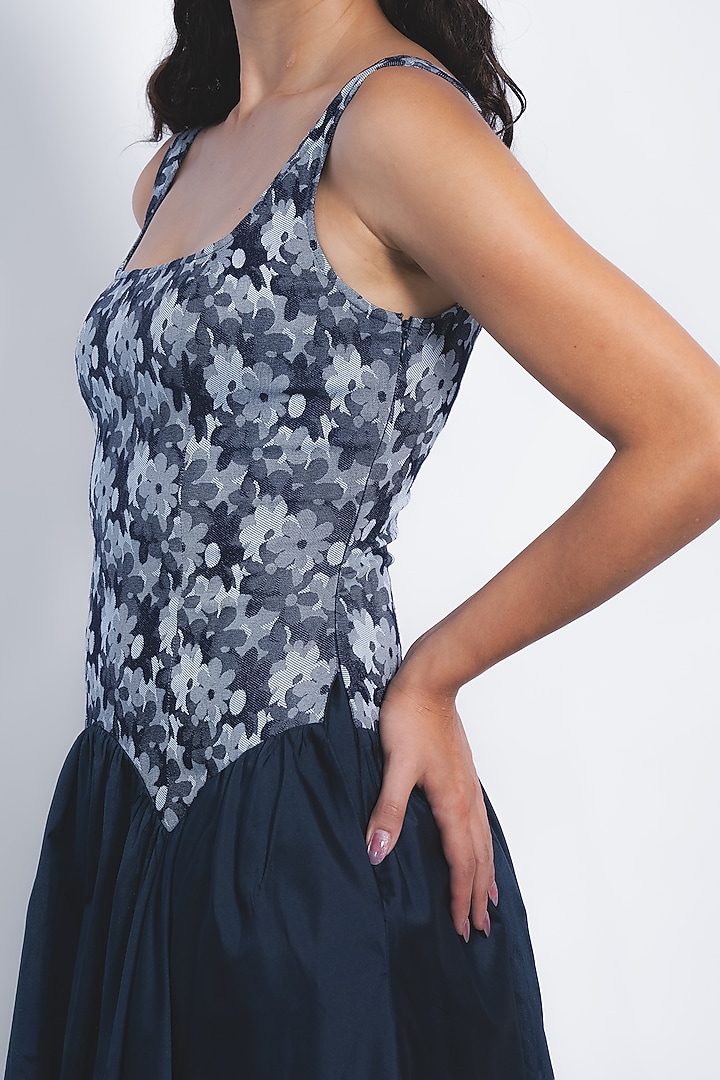 Indigo Blue Viscose Gathered Maxi Vacation Dress by LEH STUDIOS at Pernia's Pop Up Shop