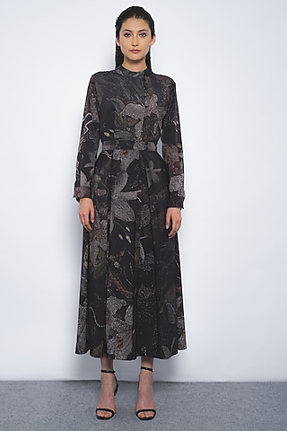 Multi-Colored Viscose Printed Wrap Maxi Dress by LEH STUDIOS