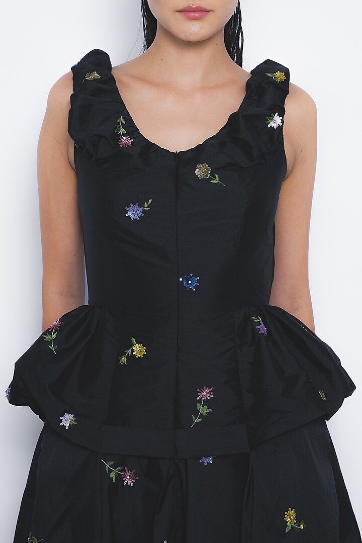 Black Viscose & Polyester Floral Printed Midi Vacation Dress by LEH STUDIOS at Pernia's Pop Up Shop