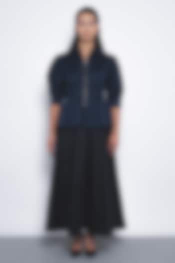 Navy Blue Viscose & Polyester Top by Leh  at Pernia's Pop Up Shop