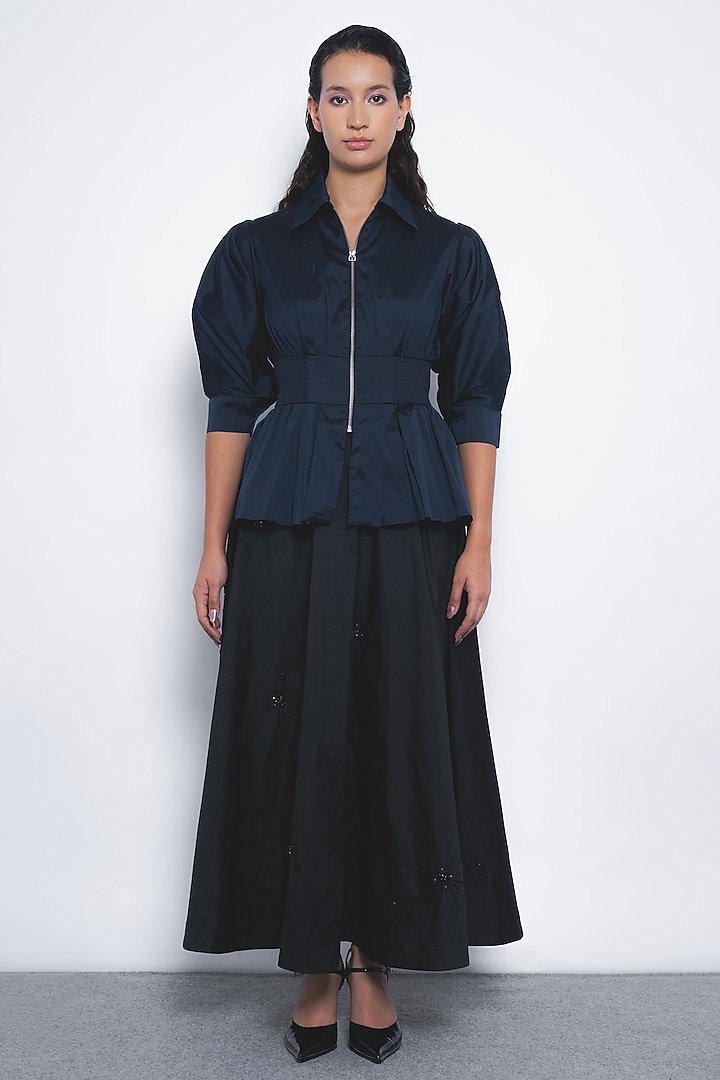 Navy Blue Viscose & Polyester Top by Leh  at Pernia's Pop Up Shop