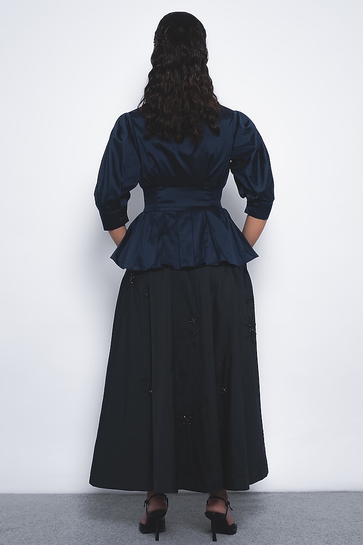 Navy Blue Viscose & Polyester Top by LEH STUDIOS at Pernia's Pop Up Shop