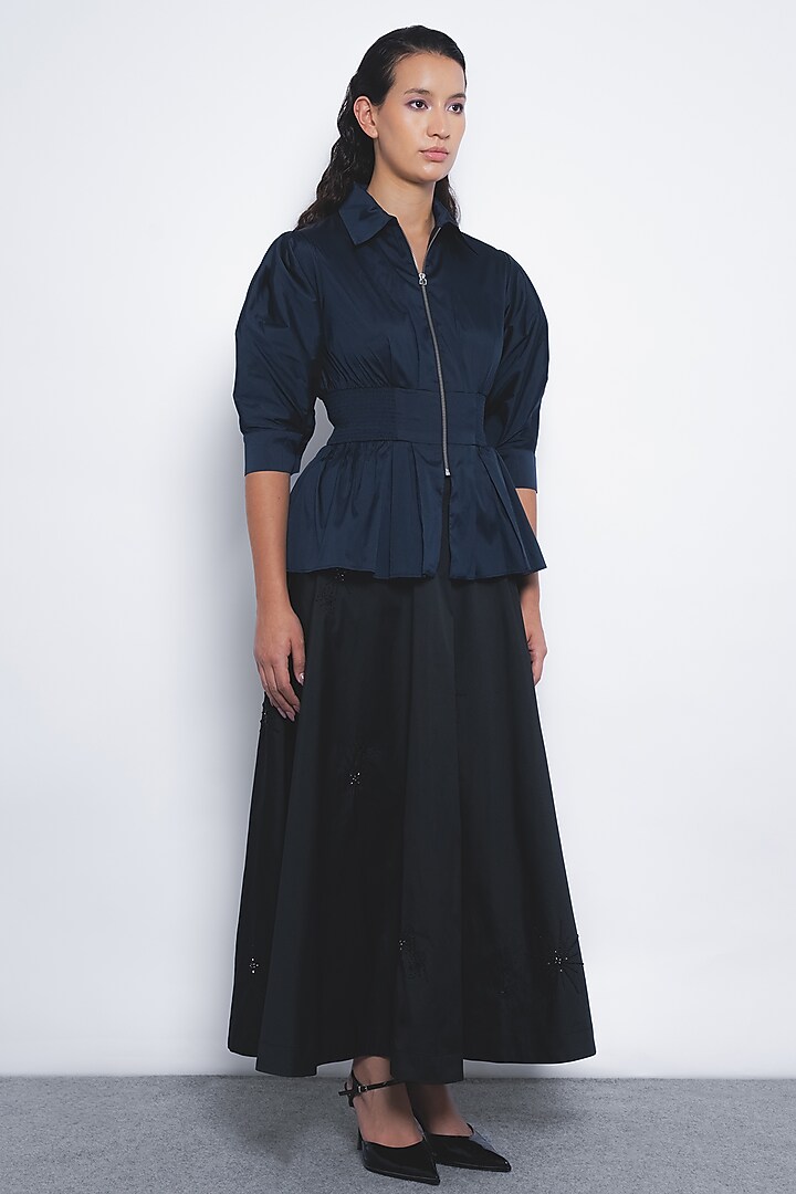 Navy Blue Viscose & Polyester Top by LEH STUDIOS at Pernia's Pop Up Shop