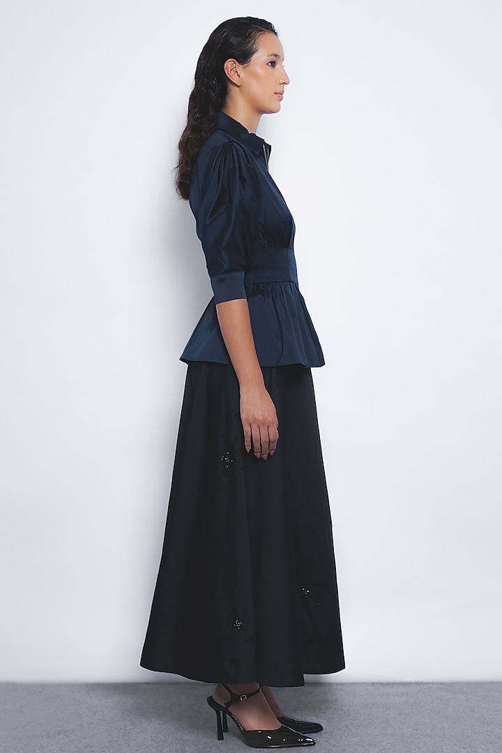 Navy Blue Viscose & Polyester Top by LEH STUDIOS at Pernia's Pop Up Shop