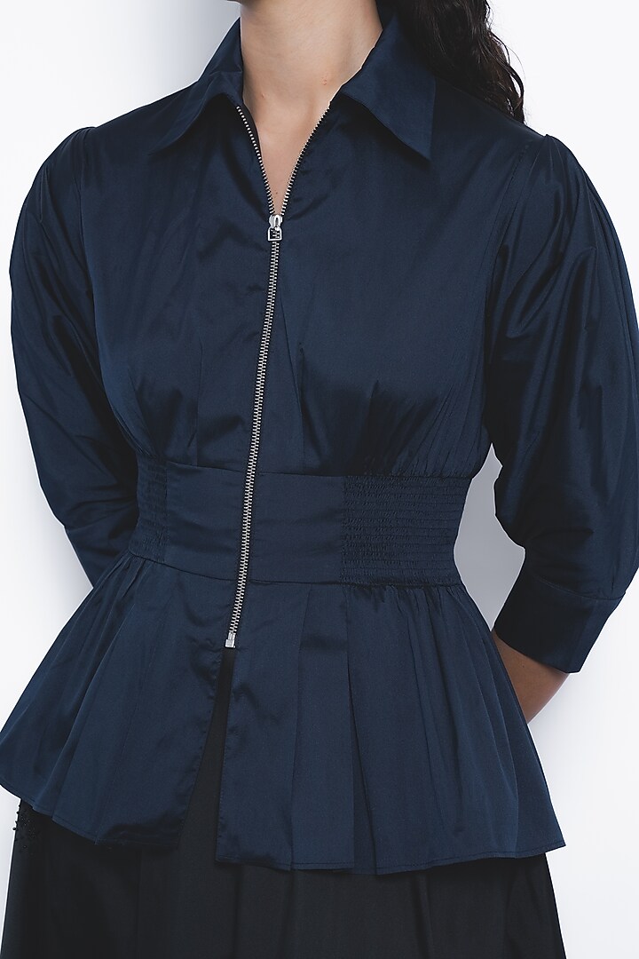 Navy Blue Viscose & Polyester Top by LEH STUDIOS at Pernia's Pop Up Shop
