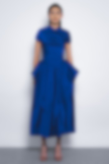 Lapis Blue Viscose & Polyester Midi Vacation Dress by Leh  at Pernia's Pop Up Shop