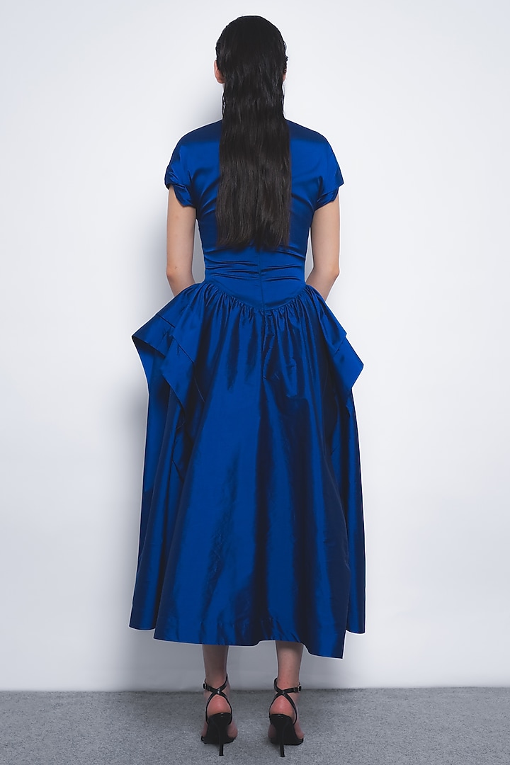 Lapis Blue Viscose & Polyester Midi Vacation Dress by LEH STUDIOS at Pernia's Pop Up Shop