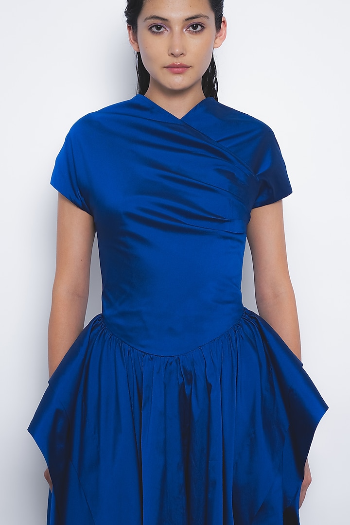 Lapis Blue Viscose & Polyester Midi Vacation Dress by LEH STUDIOS at Pernia's Pop Up Shop