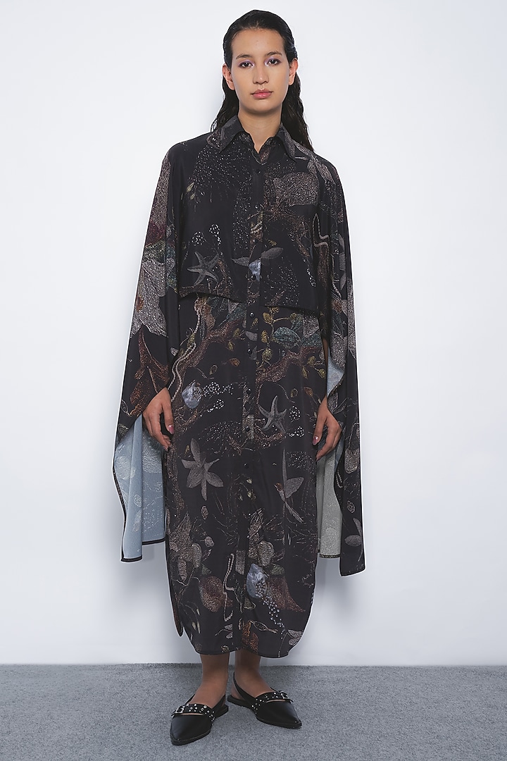 Multi-Colored Viscose & Polyester Printed Cape Vacation Dress by Leh  at Pernia's Pop Up Shop