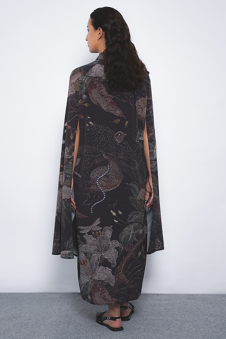 Multi-Colored Viscose & Polyester Printed Cape Vacation Dress by LEH STUDIOS at Pernia's Pop Up Shop