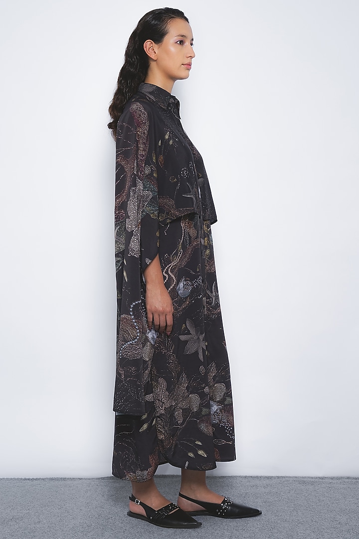 Multi-Colored Viscose & Polyester Printed Cape Vacation Dress by LEH STUDIOS at Pernia's Pop Up Shop