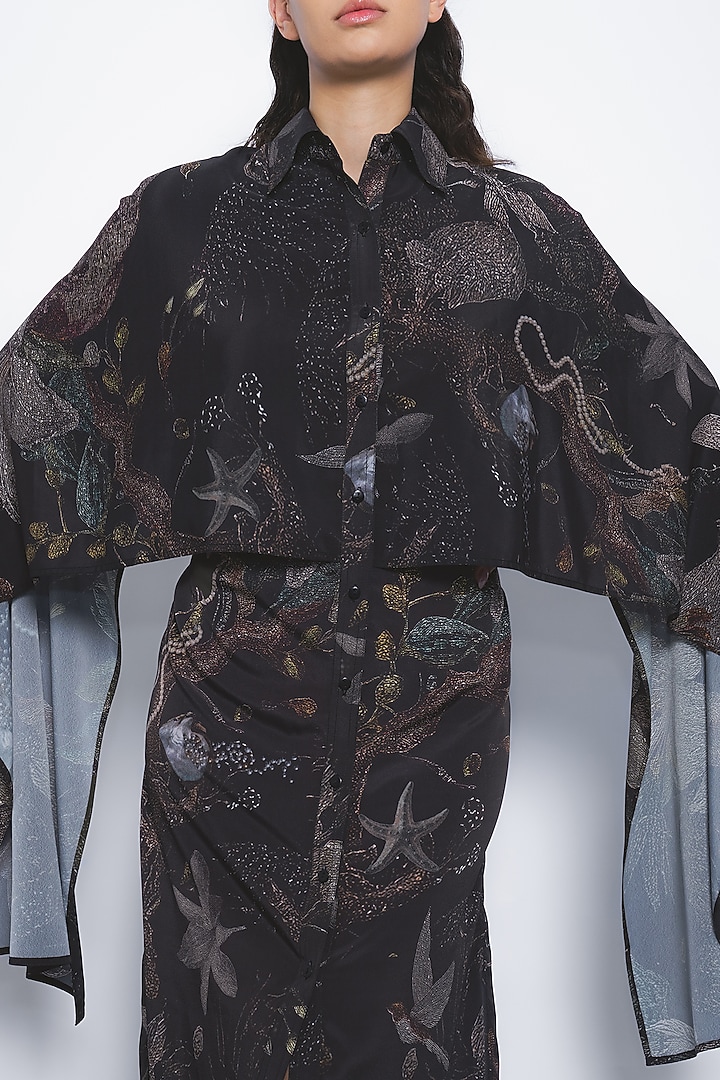 Multi-Colored Viscose & Polyester Printed Cape Vacation Dress by LEH STUDIOS at Pernia's Pop Up Shop