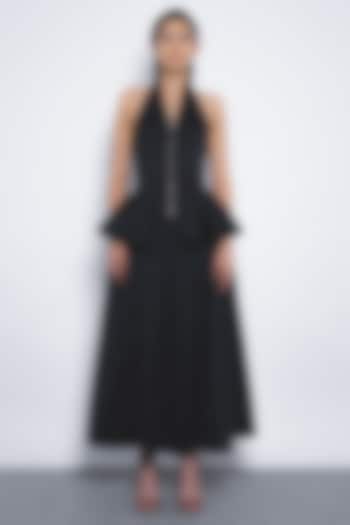 Black Viscose & Polyester Zipper Top by Leh  at Pernia's Pop Up Shop