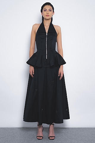 Black Viscose & Polyester Zipper Top by LEH STUDIOS
