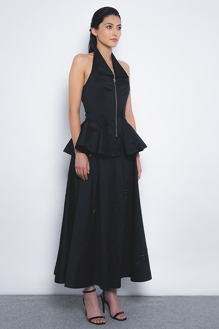 Black Viscose & Polyester Zipper Top by LEH STUDIOS at Pernia's Pop Up Shop