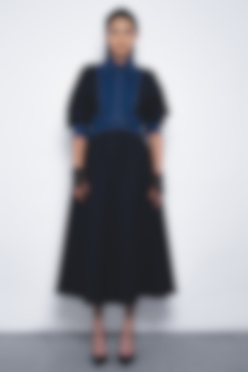 Navy & Lapis Blue Cotton Midi Vacation Dress by Leh  at Pernia's Pop Up Shop