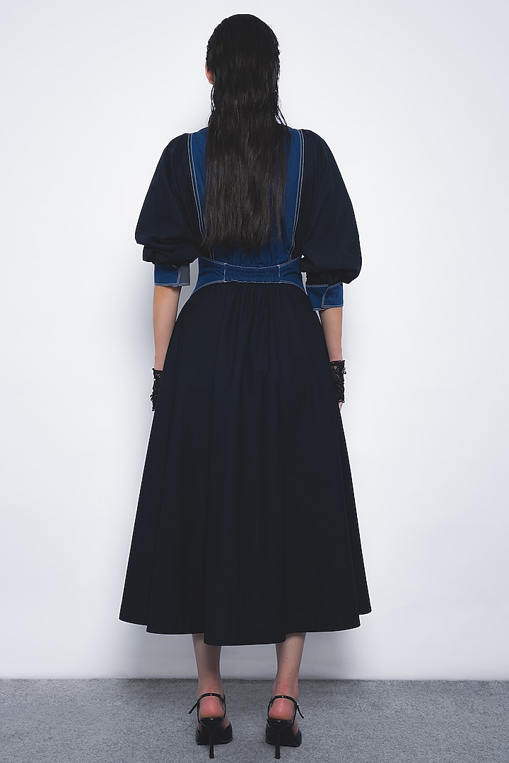 Navy & Lapis Blue Cotton Midi Vacation Dress by LEH STUDIOS at Pernia's Pop Up Shop