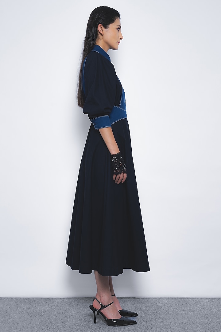 Navy & Lapis Blue Cotton Midi Vacation Dress by LEH STUDIOS at Pernia's Pop Up Shop