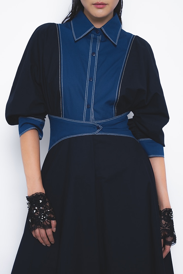 Navy & Lapis Blue Cotton Midi Vacation Dress by LEH STUDIOS at Pernia's Pop Up Shop