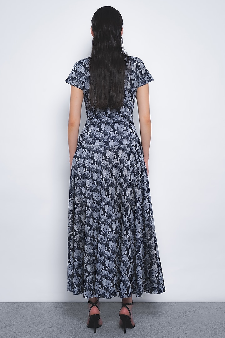 Indigo Blue Viscose Printed Maxi Vacation Dress by LEH STUDIOS at Pernia's Pop Up Shop