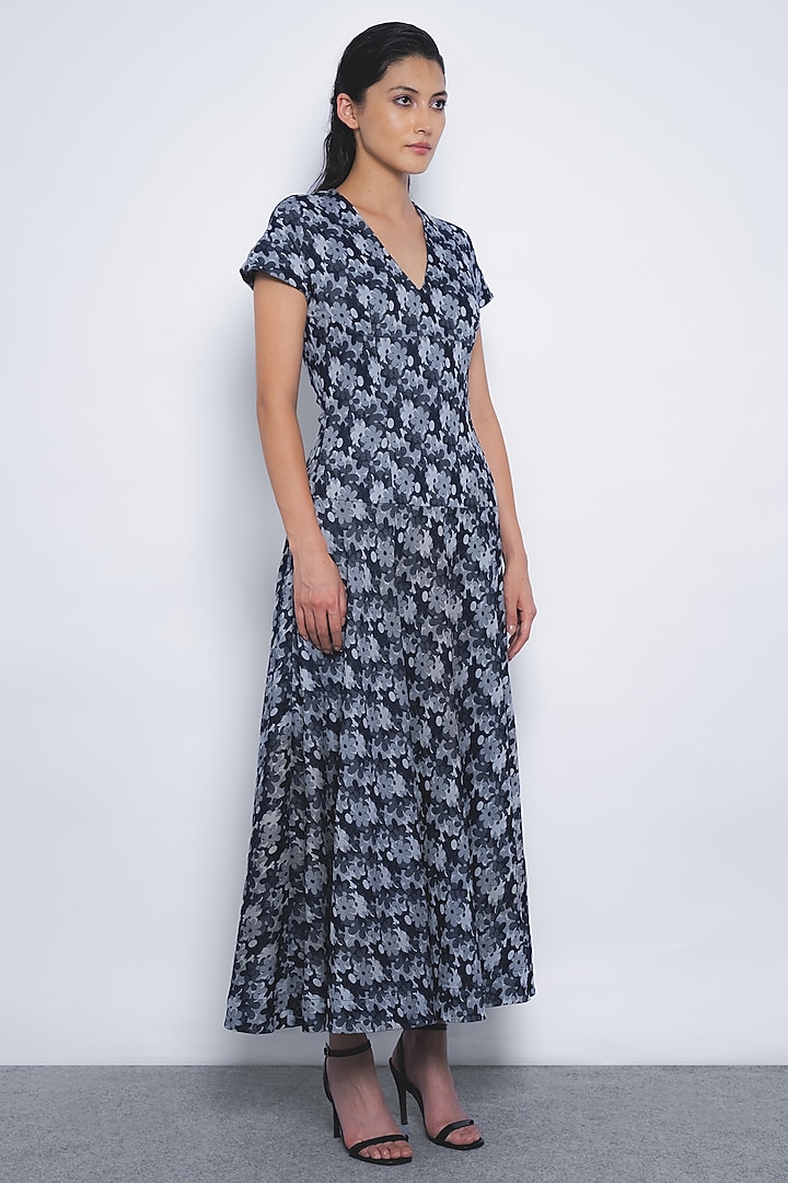 Indigo Blue Viscose Printed Maxi Vacation Dress by LEH STUDIOS at Pernia's Pop Up Shop